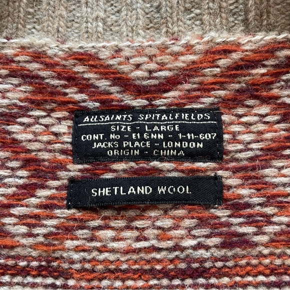 AllSaints Zip-up Cardigan Shetland Wool Sweater, Grandpa-core - Picture 5 of 6